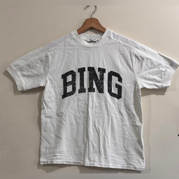 Anine Bing White Tee with Black Logo - Picture 1 of 9